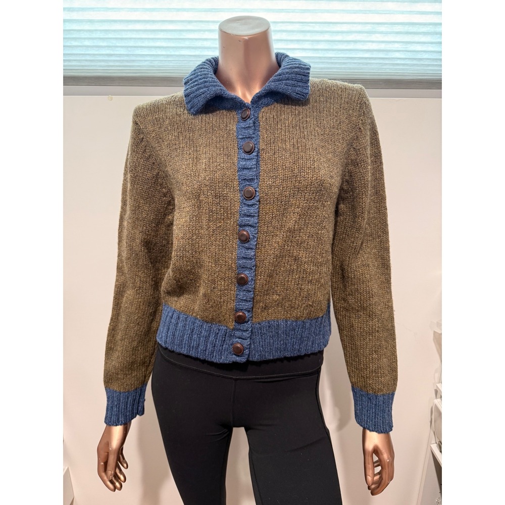 Gap Vintage 100% Wool Colorblock Grandma's Cardigan Cardigan Olive Tweed Y2K/M